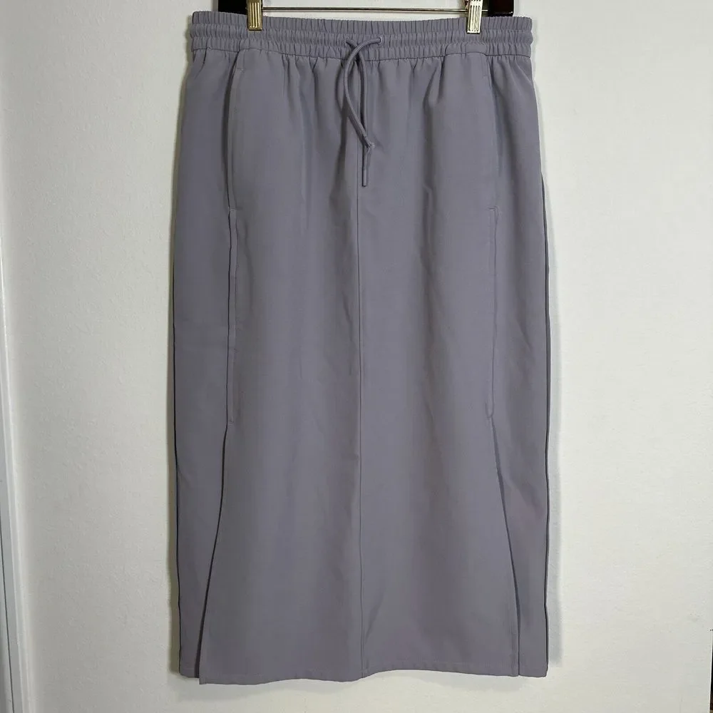 Athleta Stride Midi Skirt Women Medium Violet Elastic Waist Drawstring Side Slit - Picture 3 of 10